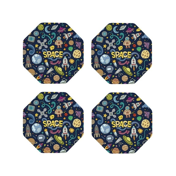 Pofeuu Colorful Space Print Coasters for Drinks, 4Pack PU Leather Coasters, Bar Drink Coasters for Tabletop Protection, Furniture from Damage-Octagon
