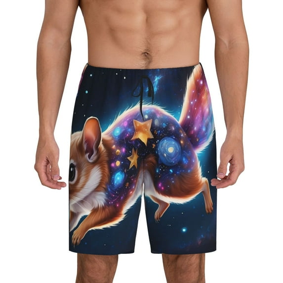 Pofeuu Colorful Star River Squirrel Print Men's Soft Woven Elastic Waistband Sleep Pajama Short-Large