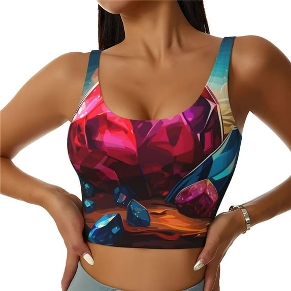 Pofeuu Colorful Stone World Print Sports Bra for Women Sexy Vest Yoga Running Gym Fitness Crop Bras Tops-Medium