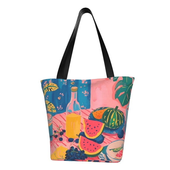 Pofeuu Colorful Summer Fruit Table Print Women Fashion Shoulder Handbags Top Handle Satchel Bags Tote Shoulder Shopping Bag Stylish Canvas Tote Bag