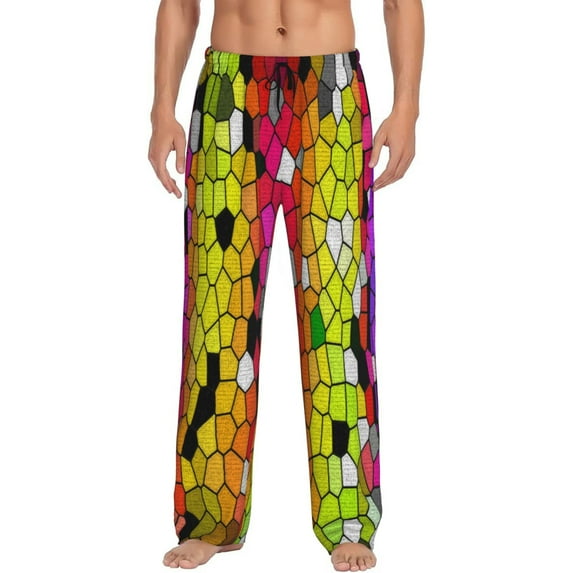Pofeuu Colorful Tie Dye Stained Glass 1 Print Men's Pajama Pants, Soft Lounge Pajama Pants with big pockets for Men Plaid Pj Bottoms-Small