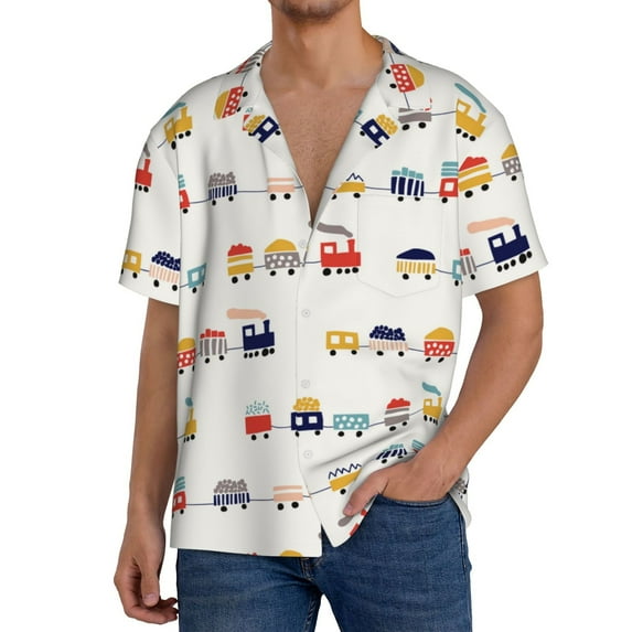 Pofeuu Colorful Trains Print Mens Casual Short Sleeve Shirts Beach Summer Spread Collar Pocket Tops Men's Casual Short-sleeved Shirt-XX-Large