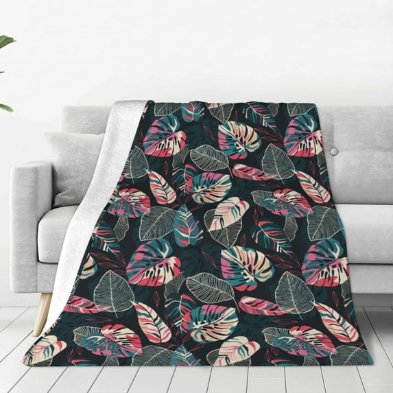 Pofeuu Colorful Tropical Leaves Print Ultra-Soft Micro Fleece Blanket,for Bed Or Sofa,All Season Throw Blankets Flannel Blanket-