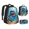 thumbnail image 1 of Pofeuu Colorful Underwater Shark Print Backpack Travel Backpacks With Lunch Bag Pencil Bag Set 3 pcs Set Cartoon Backpack, 1 of 7