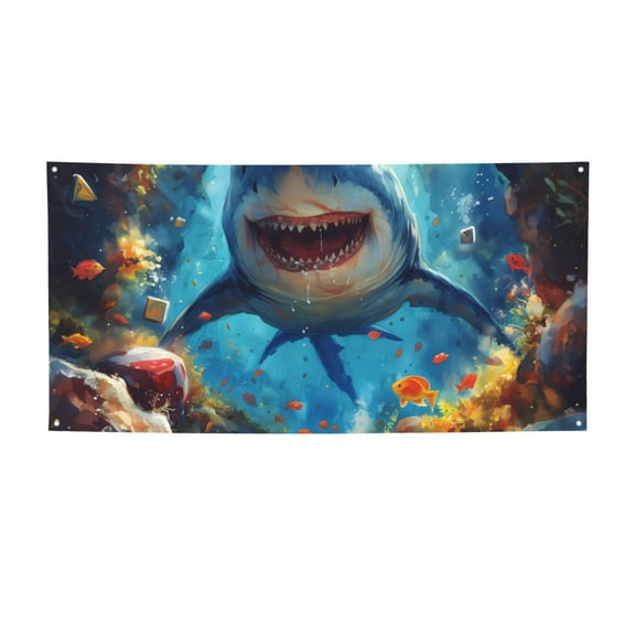 Pofeuu Colorful Underwater Shark Print Colorful Yard Festival Banner Sign Party Outdoor & Indoor Party Decoration Banne Festival Yard Sign-Small
