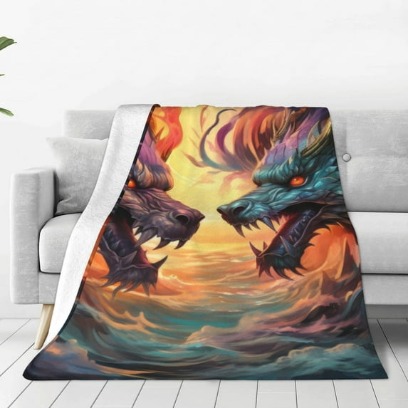 Pofeuu Colorful Wave Dragon Head Print Ultra-Soft Micro Fleece Blanket,for Bed Or Sofa,All Season Throw Blankets Flannel Blanket-40"x30"