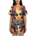 thumbnail image 1 of Pofeuu Colorful Wave Dragon Head Print Women's Pajama Set Short/Shorts Soft Button PJs Elastic Drawstring Waist Sleepwear-4X-Large, 1 of 6