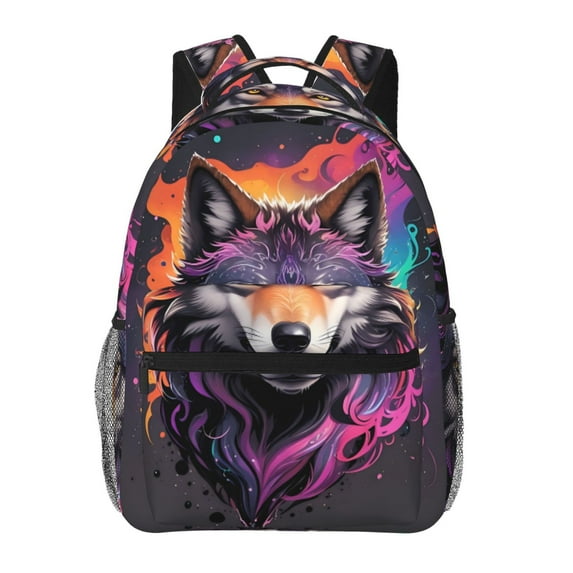Pofeuu Colorful Wolf Head A Print Backpack for Men and Women - Basic Bookbag Casual Daypack Backpacks for College Work Travel-One Size
