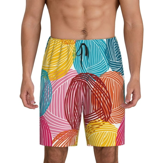 Pofeuu Colorful Wool Balls Print Men's Soft Woven Elastic Waistband Sleep Pajama Short-XX-Large
