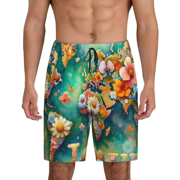 Pofeuu Colorful World Map Print Men's Soft Woven Elastic Waistband Sleep Pajama Short-XX-Large