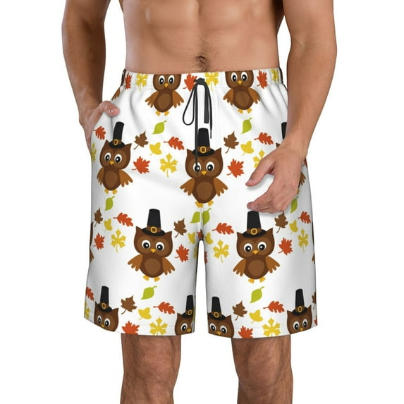 Pofeuu Colorful maple leaf owl Prin Men's Swim Trunks Quick Dry Bathing Suit Swimming Board Shorts Mesh Lining Beach Swimwear-Small