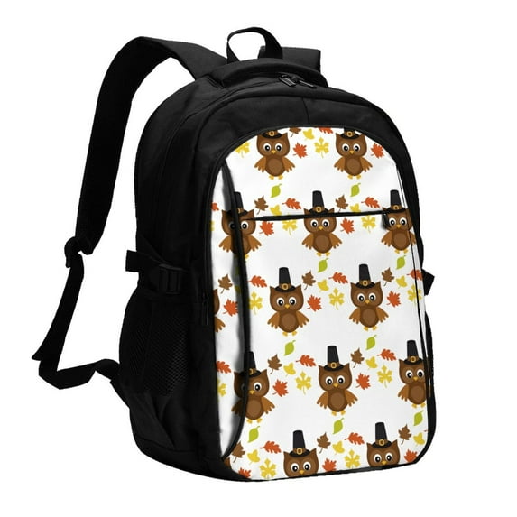 Pofeuu Colorful maple leaf owl Print Storage Laptop Backpack with USB Charging Port[Water Resistant] College Computer Bookbag Fits