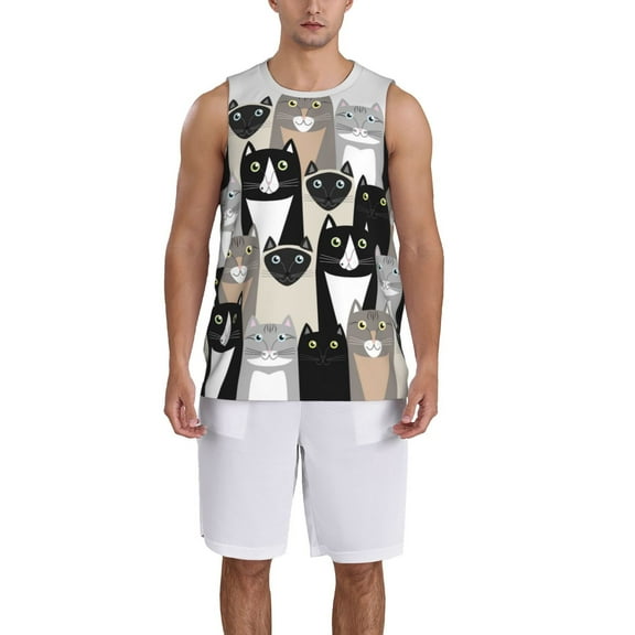 Pofeuu Colors Cats Print Basketball Jersey, Shirts for Men Youth Basketball Jersey Crew Neck-Small