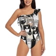 thumbnail image 1 of Pofeuu Colors Cats Print Women's One Piece Swimsuits One Shoulder Swimwear Asymmetric Ruffle Monokinis Bathing Suits-Large, 1 of 6