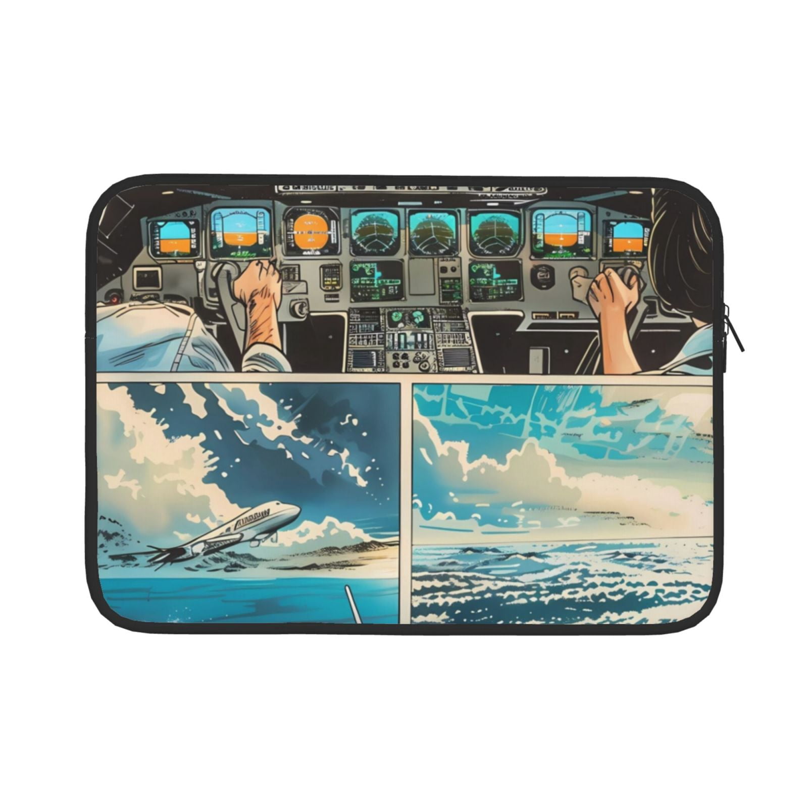 Plane Computer Case Pofeuu Comic Airplane Cockpit Illustration Print Laptop Carrying Case ...