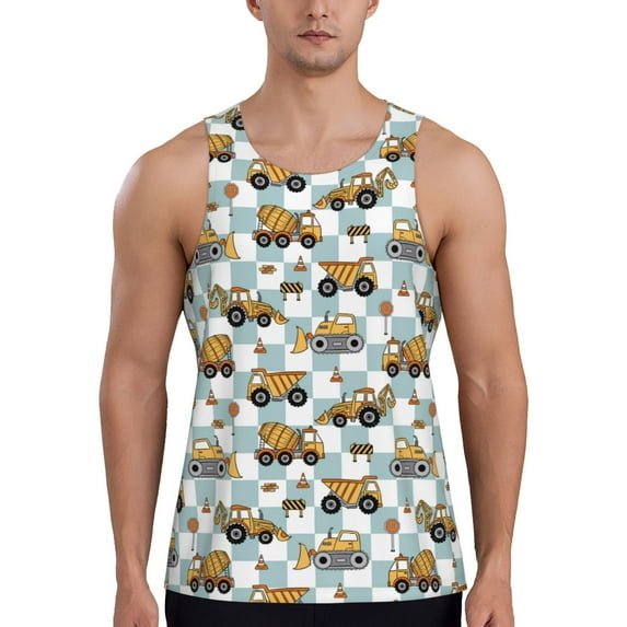 Pofeuu Construction Vehicle Print Men's Workout Tank Tops Sleeveless Muscle Gym Shirt Quick Dry -X-Large