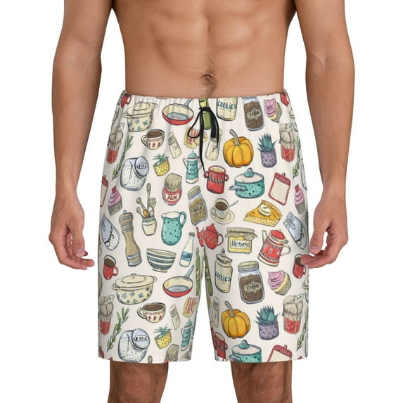 Pofeuu Cooking Utensils Print Men's Soft Woven Elastic Waistband Sleep Pajama Short-XX-Large