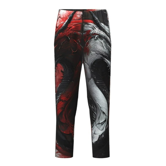Pofeuu Cool Black And White Dragon Print Teenagers' Pajama Pants, Soft Lounge Pajama Pants with big pockets for Men Plaid Pj Bottoms-Small