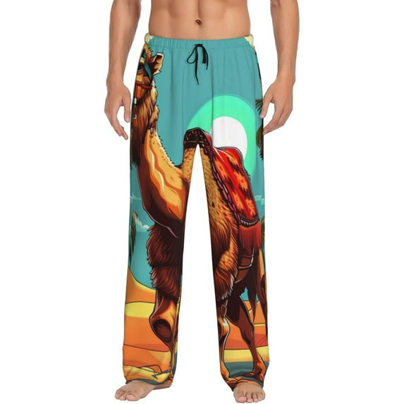 Pofeuu Cool Camel Oasis Vibes Print Men's Pajama Pants, Soft Lounge Pajama Pants with big pockets for Men Plaid Pj Bottoms-X-Large