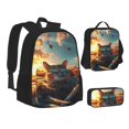 thumbnail image 1 of Pofeuu Cool Cat Driving Sunset Print Backpack Travel Backpacks With Lunch Bag Pencil Bag Set 3 pcs Set Cartoon Backpack, 1 of 7