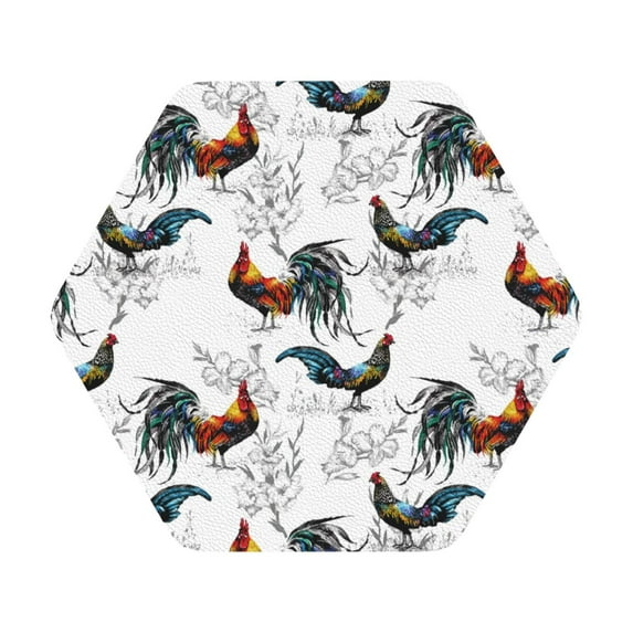 Pofeuu Cool Chicken Print Leather Coasters Set of 6, Round Cups Mugs Mat Pad for Home Kitchen Heat Resistant Drink Coasters,Hexagon