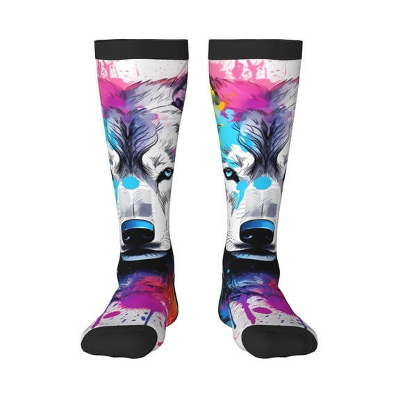 Pofeuu Cool Colorful Wolf Print Stockings, Adult Running Hiking Socks for Youth and Adult