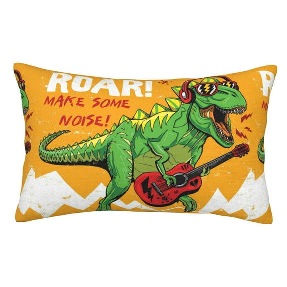 Pofeuu Cool Dinosaur Playing Guitar Print Polyester Microfiber Plush Pillowcases, Super Soft and Cozy Pillow Case Covers with Envelop Closure(Pillow core not included)-16"x24"