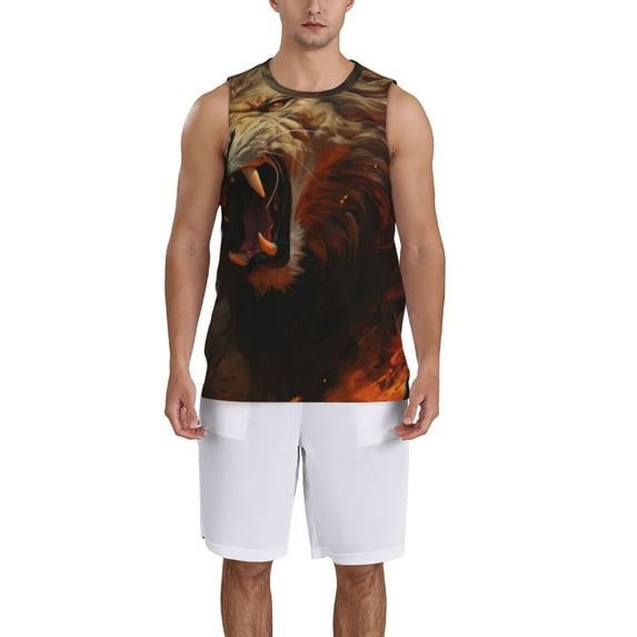 Pofeuu Cool Flame Lion A Print Basketball Jersey, Shirts for Men Youth Basketball Jersey Crew Neck-XX-Large