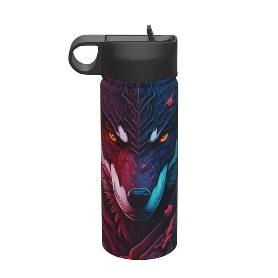 Pofeuu Cool Wolf Head Print 18oz Sports Insulated Kettle, Sports Bottle Water Bottles For Men Women For Gym Hiking Camping Running Mountain Bike Outdoor Sports