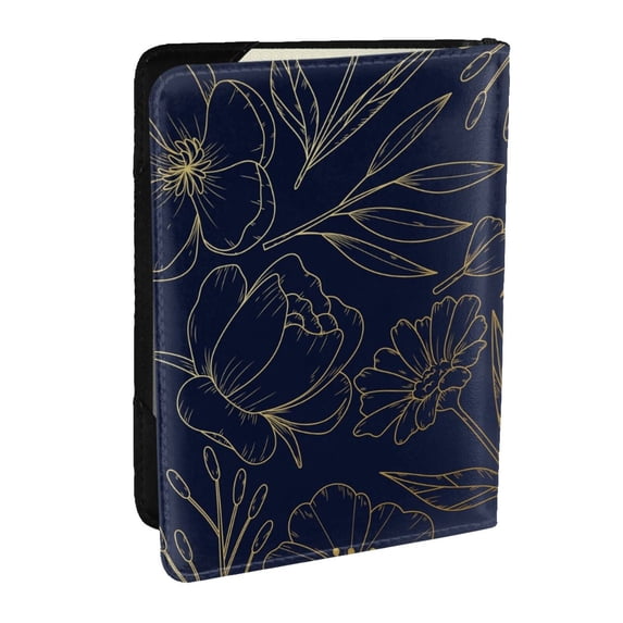 Pofeuu Copper-Gold Gloss Outline Flower Print Travel Document Organizer Passport Holder Men Women for Family (6.5 in x 4.5 in),Wallet Holder Credit Card Clutch Bag Case