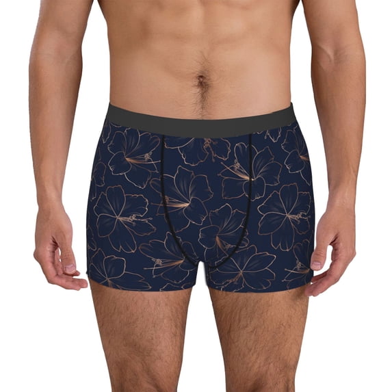 Pofeuu Copper-Gold Gloss Outline Lily Flower Print Men’s Boxer Briefs, Moisture-Wicking Underwear, Regular,Trunk-Large