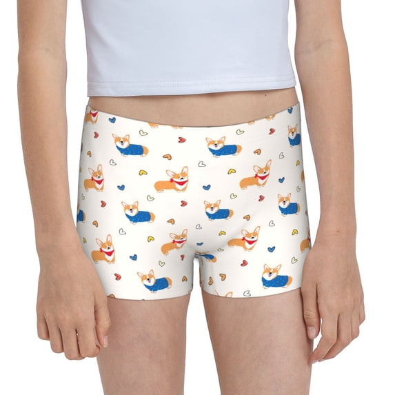 Pofeuu Corgi Dog And Heart Print Soft Cotton Girls Boyshort panties Toddler Underwear-Small