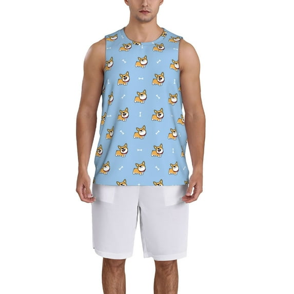 Pofeuu Corgi Dog Print Basketball Jersey, Shirts for Men Youth Basketball Jersey Crew Neck-Large