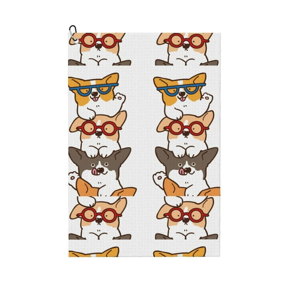 Pofeuu Corgi Dog2 Print Premium Golf Towel with Carabiner Clip Absorbent Microfiber Waffle Pattern Golf Towel for Golf Bag Trolly Belt Loop