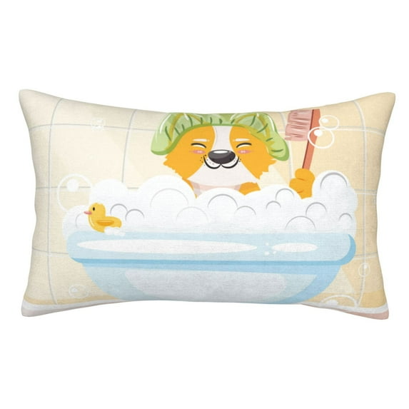 Pofeuu Corgi In The Shower Cap Bathing Print Polyester Microfiber Plush Pillowcases, Super Soft and Cozy Pillow Case Covers with Envelop Closure(Pillow core not included)-14"x20"
