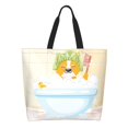 thumbnail image 1 of Pofeuu Corgi In The Shower Cap Bathing Print Reusable Grocery Bags - Washable, Foldable, Packable Tote, Large Handles, Heavy Duty, Zippered Top Pouch, 1 of 8