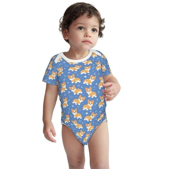 Pofeuu Corgi Print Baby Boys Short-Sleeve Bodysuit,Just Born Unisex Baby Short Sleeve Bodysuits Undershirt-12 Months