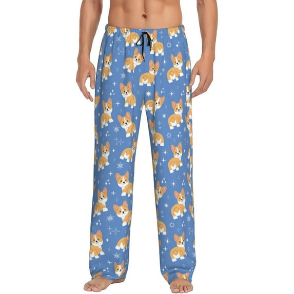 Pofeuu Corgi Print Men's Pajama Pants, Soft Lounge Pajama Pants with big pockets for Men Plaid Pj Bottoms-Medium