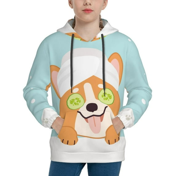 Pofeuu Corgi With Towel Ans Slice Cucumber Print Kids Pullover Hoodies Warm Thick Hooded Sweatshirt with Packet for Boys Girls-X-Large