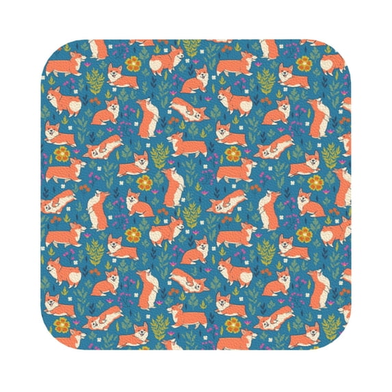Pofeuu Corgi with Flowers Print Leather Coasters Set of 6, Round Cups Mugs Mat Pad for Home Kitchen Heat Resistant Drink Coasters,Square
