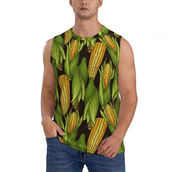 Pofeuu Corn 2 Print Men's Muscle T-Shirt, Sleeveless, Muscle Tank, Classic Muscle Tee Top For Men Casual Sleeveless Muscle T-Shirt Trendy Clothes-3X-Large