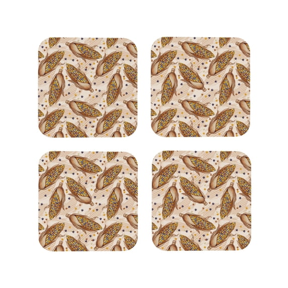 Pofeuu Corn 5 Print Coasters for Drinks, 4Pack PU Leather Coasters, Bar Drink Coasters for Tabletop Protection, Furniture from Damage-Square