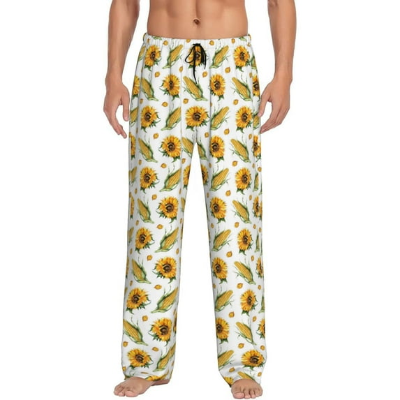 Pofeuu Corn Sunflowers Print Men's Pajama Pants, Soft Lounge Pajama Pants with big pockets for Men Plaid Pj Bottoms-X-Large