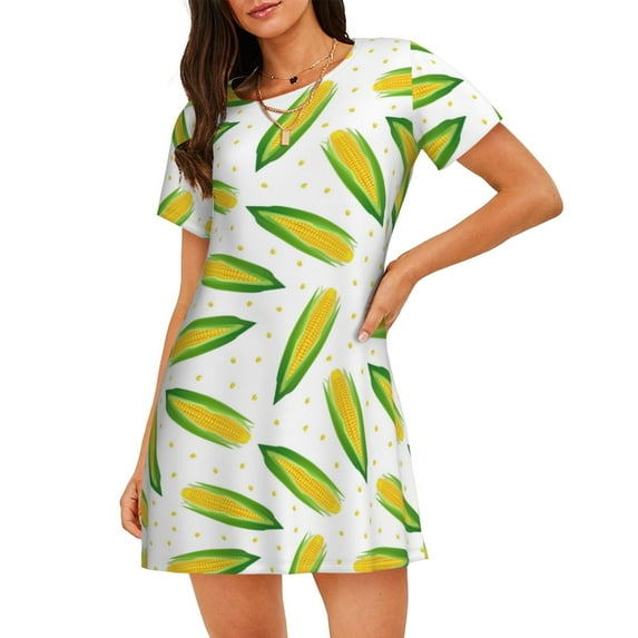 Pofeuu Corns Print Women's Loose Fit Short Sleeve Nightgown, Comfortable Sleep Dress for Women, Casual Lounge Sleepwear, Soft Cotton Sleep Dress