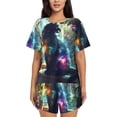 thumbnail image 1 of Pofeuu Cosmic Cat In Window Print Women's Pajama Set Short/Shorts Soft Button PJs Elastic Drawstring Waist Sleepwear-4X-Large, 1 of 6