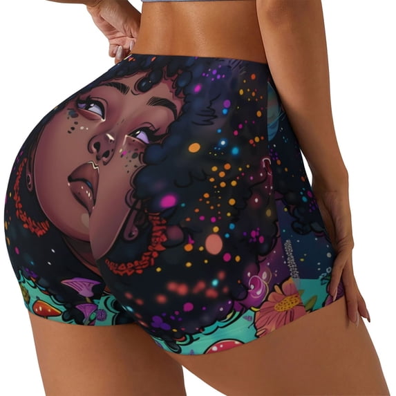 Pofeuu Cosmic Garden Woman Portrait Print Workout Shorts for Women Scrunch Butt Lifting High Waisted Yoga Gym Seamless Booty Biker Shorts-XX-Large