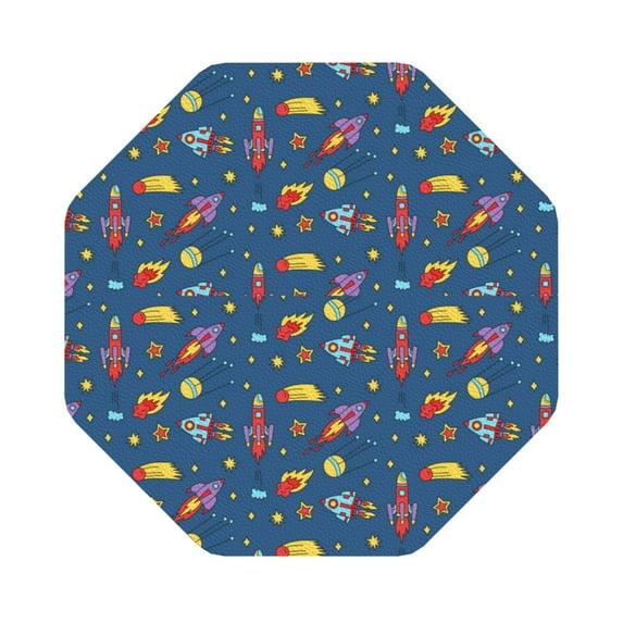 Pofeuu Cosmos Rockets Print Leather Coasters Set of 6, Round Cups Mugs Mat Pad for Home Kitchen Heat Resistant Drink Coasters,Octagon
