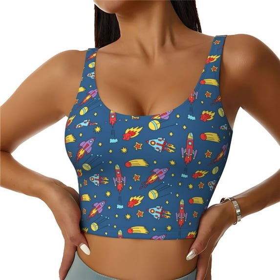 Pofeuu Cosmos Rockets Print Sports Bra for Women Sexy Vest Yoga Running Gym Fitness Crop Bras Tops-Large