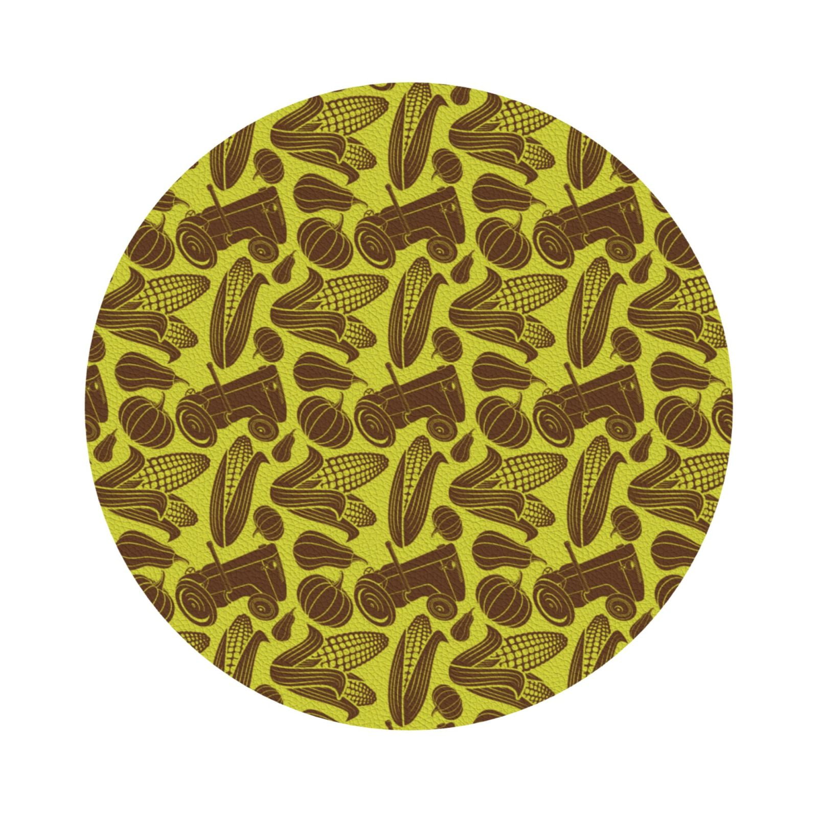 Pofeuu Countryside Pumpkin Tractor Print Leather Coasters Set of 6