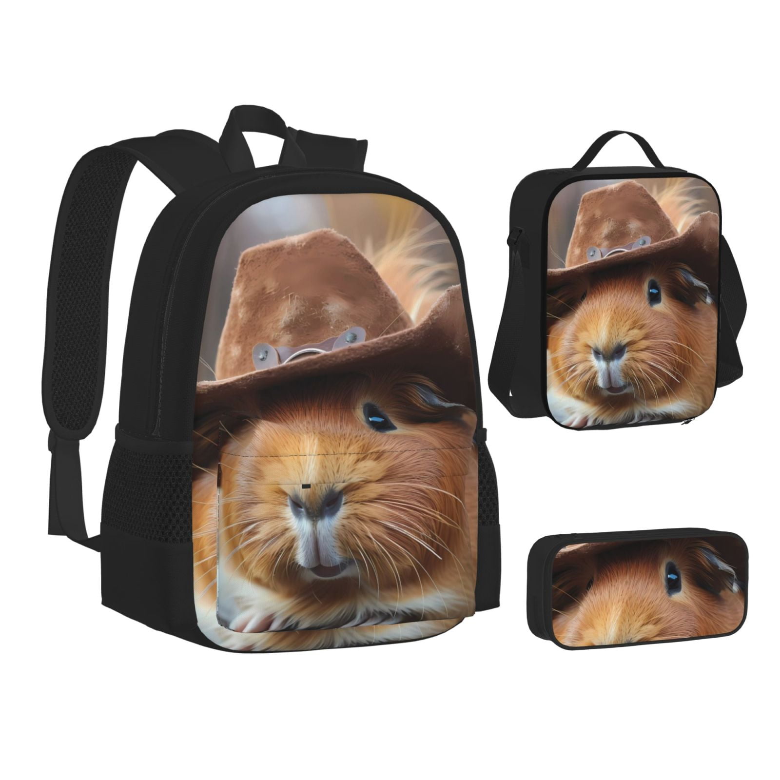 Pofeuu Cowboy Hat Guinea Pig Print Backpack Travel Backpacks With Lunch ...